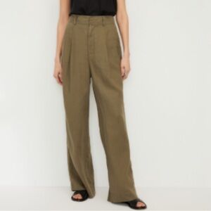 The Linen Way-High Drape Pant - Kalamata (Olive Green)